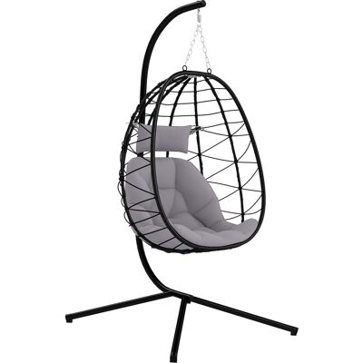 IROVAMI Silla Colgante Tipo Huevo Con Soporte, Cesta Plegable, Cojín Y Reposacabezas Para Uso Interior Y Exterior, Capacidad De Carga De 120 Kg, Color Gris IROVAMI Silla Colgante Tipo Huevo Con Soporte, Cesta Plegable, Cojín Y Reposacabezas Para Uso Interior Y Exterior, Capacidad De Carga De 120 Kg, Color Gris