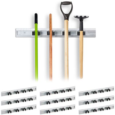 RELAXDAYS Pack 10 Colgadores Escobas Pared, Aluminio-plástico, Plateado, 5,5 X 48,5 X 4,5 Cm RELAXDAYS Pack 10 Colgadores Escobas Pared, Aluminio-plástico, Plateado, 5,5 X 48,5 X 4,5 Cm