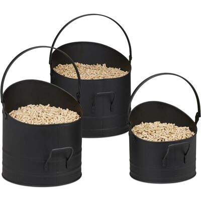 Relaxdays Juego 3 Cubos Para Pellets, 21, 25 Y 30 Cm ∅, Asa Lateral Y Superior, Bote Recogedor Cenizas Y Carbón, Negro Relaxdays Juego 3 Cubos Para Pellets, 21, 25 Y 30 Cm ∅, Asa Lateral Y Superior, Bote Recogedor Cenizas Y Carbón, Negro