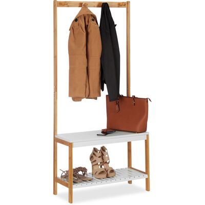 Relaxdays - Perchero Con Zapatero, 4 Ganchos Y Repisa, Madera De Bambú Y Dm, Marrón Y Blanco, 150 X 70,5 X 30 Cm Relaxdays - Perchero Con Zapatero, 4 Ganchos Y Repisa, Madera De Bambú Y Dm, Marrón Y Blanco, 150 X 70,5 X 30 Cm