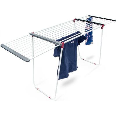 Relaxdays - Tendedero Plegable, Soporte Secar Ropa Extensible De Pie, Hierro, 18m Largo De Tendido, 91x63x199 Cm, Blanco Relaxdays - Tendedero Plegable, Soporte Secar Ropa Extensible De Pie, Hierro, 18m Largo De Tendido, 91x63x199 Cm, Blanco