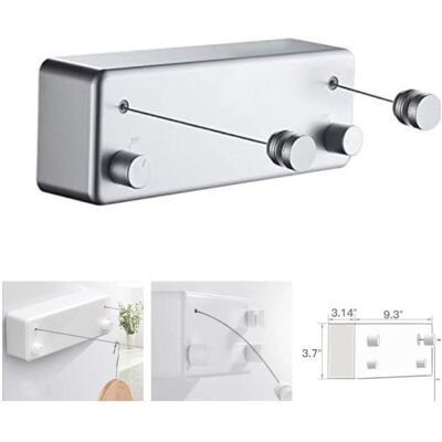 COOCHEER Tendedero Retráctil En Forma De T Para Uso En Interiores Y Exteriores, 2 Tendederos De Acero Inoxidable De 4,2 M (13,8 Pies), Sin Necesidad De Taladrar, Para Montaje En Pared - Azul Grisáceo COOCHEER Tendedero Retráctil En Forma De T Para Uso En Interiores Y Exteriores, 2 Tendederos De Acero Inoxidable De 4,2 M (13,8 Pies), Sin Necesidad De Taladrar, Para Montaje En Pared - Azul Grisáceo