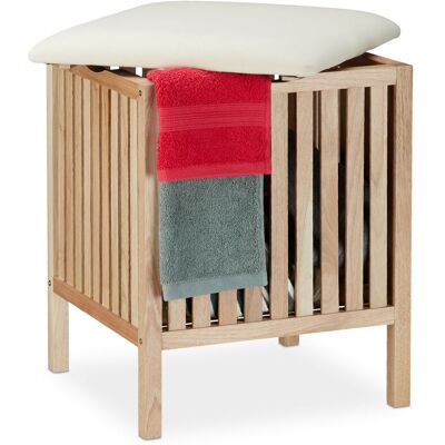 Taburete Cuadrado Con Cesto Ropa Sucia, Banco Almacenaje Madera/tela, Baño 40l, 51x41x41cm, Natural/blanco - Relaxdays Taburete Cuadrado Con Cesto Ropa Sucia, Banco Almacenaje Madera/tela, Baño 40l, 51x41x41cm, Natural/blanco - Relaxdays
