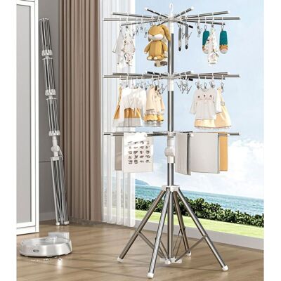 TONCHEAN Tendedero Plegable De Metal Con Pinzas Resistentes Al Viento Para Interior Y Exterior, Colgador De Pañales Y Toallas Con 3 Estantes, Resistente Para Balcón, Lavandería Y Tendedero. TONCHEAN Tendedero Plegable De Metal Con Pinzas Resistentes Al Viento Para Interior Y Exterior, Colgador De Pañales Y Toallas Con 3 Estantes, Resistente Para Balcón, Lavandería Y Tendedero.