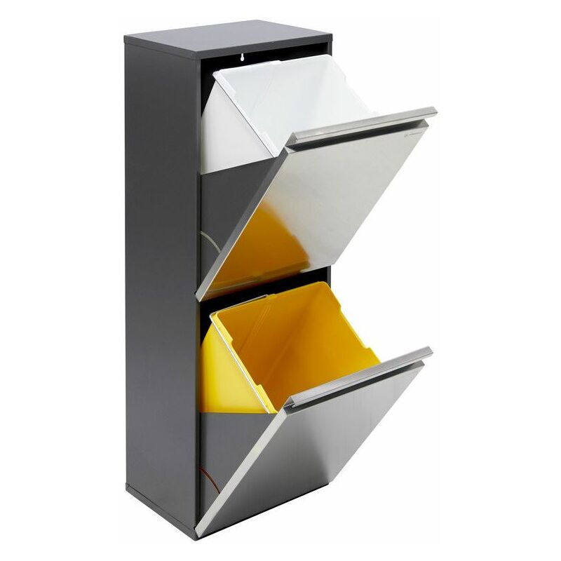 ARREGUI Vario CR205 Cubo de basura y reciclaje de acero inoxidable de 2 cubos, mueble de reciclaje para exterior o interior, 2 x 16 l (32 l) - Inox - Arregui
