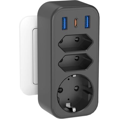 OEM Adaptador De Enchufe Múltiple 6 En 1 Con 1 Pd20w Usb C, 4000w/16a Regleta De Enchufes De 3 Vías Con 3 Enchufes Usb, Toma De Distribución Con Enchufes Usb C Sin Cable, Color Negro OEM Adaptador De Enchufe Múltiple 6 En 1 Con 1 Pd20w Usb C, 4000w/16a Regleta De Enchufes De 3 Vías Con 3 Enchufes Usb, Toma De Distribución Con Enchufes Usb C Sin Cable, Color Negro