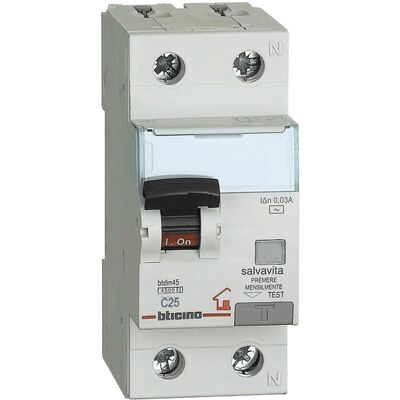Bticino Disyuntor diferencial - 25A 1P+N 30mA - RCCB Bticino Disyuntor diferencial - 25A 1P+N 30mA - RCCB