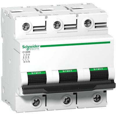 Schneider Electric - Disjoncteur C120n 3p 125 A, Courbe D, 10 Ka - A9n18389 Schneider Electric - Disjoncteur C120n 3p 125 A, Courbe D, 10 Ka - A9n18389