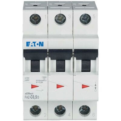 Eaton Interruptor 3P 500mA Tipo C - Montaje en carril DIN Eaton Interruptor 3P 500mA Tipo C - Montaje en carril DIN