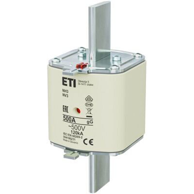 ETI WT-3 gG Fusible - 500A, 500V, NH3, Retardo, gG/gL ETI WT-3 gG Fusible - 500A, 500V, NH3, Retardo, gG/gL