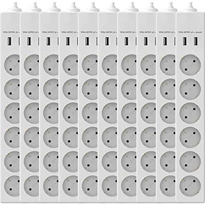Power - Pack De 10 Regletas Enchufes Múltiple De 6 Tomas Con 2 Usb. Base Múltiple Ladron Enchufes Con Cable Schuko De 1,4 Metros. - Garza Power - Pack De 10 Regletas Enchufes Múltiple De 6 Tomas Con 2 Usb. Base Múltiple Ladron Enchufes Con Cable Schuko De 1,4 Metros. - Garza