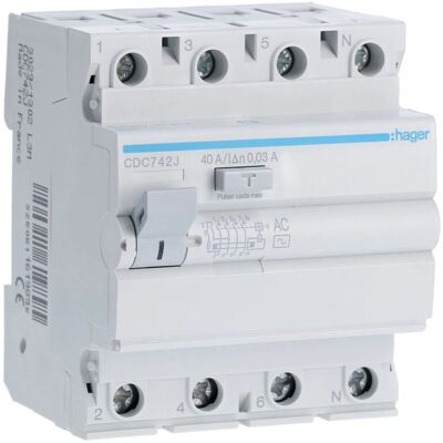 Hager Interruptor Diferencial De 4 Módulos (40a 30ma 230/400v) Adecuado Para Carril Din Ip20 8,3x7x7cm Hager Interruptor Diferencial De 4 Módulos (40a 30ma 230/400v) Adecuado Para Carril Din Ip20 8,3x7x7cm