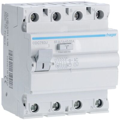 Hager Interruptor Diferencial De 4 Módulos (63a 30ma 230/400v) Adecuado Para Carril Din Ip20 8,3x7x7cm Hager Interruptor Diferencial De 4 Módulos (63a 30ma 230/400v) Adecuado Para Carril Din Ip20 8,3x7x7cm