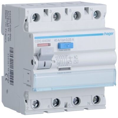 Hager CDC440M Interruptor diferencial 4P 40A 30mA Clase AC Tercerio Hager CDC440M Interruptor diferencial 4P 40A 30mA Clase AC Tercerio