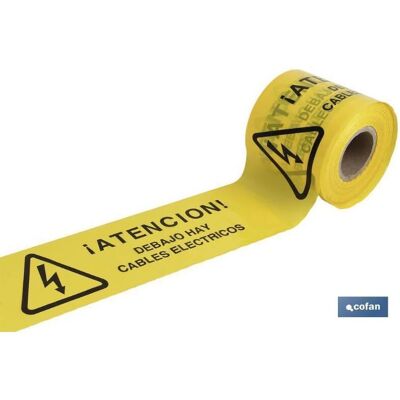 Cinta Baliz. Cables Electricos 150mmx250mts , Cinta Amarilla De Balizamiento, Con Texto ¡atención Debajo Hay Cables Eléctricos. Cuenta Con Galga De 300 Y Sus Medidas Son De - Cofan Cinta Baliz. Cables Electricos 150mmx250mts , Cinta Amarilla De Balizamiento, Con Texto ¡atención Debajo Hay Cables Eléctricos. Cuenta Con Galga De 300 Y Sus Medidas Son De - Cofan