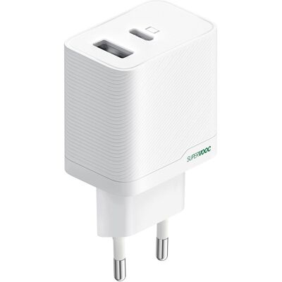 SHUMEE Cargador De Pared Oppo Supervooc De Doble Puerto Y 45 W, Color Blanco, 1 Unidad. SHUMEE Cargador De Pared Oppo Supervooc De Doble Puerto Y 45 W, Color Blanco, 1 Unidad.
