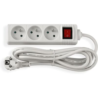 OEM Cable Alargador Con Interruptor - 3 Metros - 3 Tomas De 230 V - Enchufe Plano - Grado De Protección Ip20 - Blanco OEM Cable Alargador Con Interruptor - 3 Metros - 3 Tomas De 230 V - Enchufe Plano - Grado De Protección Ip20 - Blanco