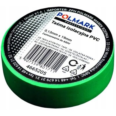 SHUMEE Cinta Aislante Eléctrica Polmark De 19 Mm X 20 M, Color Verde, 1 Unidad. SHUMEE Cinta Aislante Eléctrica Polmark De 19 Mm X 20 M, Color Verde, 1 Unidad.