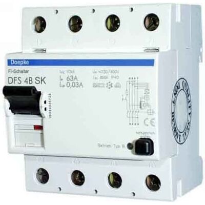 Doepke IP20 RCCB 4P 63A 400V Tipo B - Interruptor diferencial residual Doepke IP20 RCCB 4P 63A 400V Tipo B - Interruptor diferencial residual