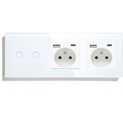 OEM Interruptor Doble Táctil + 2 Tomas Usb-c, Cristal OEM Interruptor Doble Táctil + 2 Tomas Usb-c, Cristal