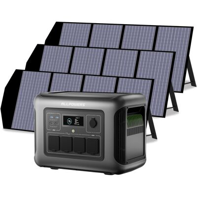R1500 Lite Generador Solar Con 3 Paneles Solares De 140w, Batería Lifepo4 De 1056wh, 4 Salidas Ac De 1600w (3200w Pico), Estacion De Energia Portatil Para Camping, Emergencia, Viajes, Cortes - Allpowers R1500 Lite Generador Solar Con 3 Paneles Solares De 140w, Batería Lifepo4 De 1056wh, 4 Salidas Ac De 1600w (3200w Pico), Estacion De Energia Portatil Para Camping, Emergencia, Viajes, Cortes - Allpowers