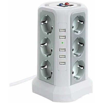 OEM Regleta Elevada Con Protección Contra Sobretensiones Y Picos De Tensión – 12 Tomas De Corriente + 5 Puertos Usb + 3 Interruptores – Blanca OEM Regleta Elevada Con Protección Contra Sobretensiones Y Picos De Tensión – 12 Tomas De Corriente + 5 Puertos Usb + 3 Interruptores – Blanca