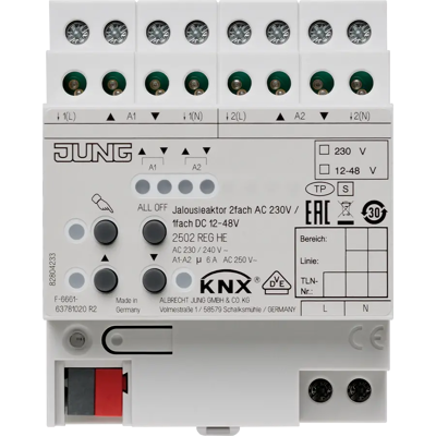 Jung Knx Actuador De Persiana 2 Veces Ac 110-230 V, 1 Vez Dc 12-48 V, Reg, 4 Te 2502 Reghe Jung Knx Actuador De Persiana 2 Veces Ac 110-230 V, 1 Vez Dc 12-48 V, Reg, 4 Te 2502 Reghe