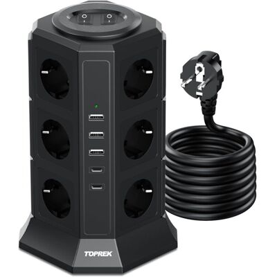 OEM Regleta Con 2 Interruptores, 12 Tomas De Corriente, 3 Puertos Usb-a Y 2 Puertos Usb-c, 4000w/16a, Para Oficina En Casa (negra) -crezuo OEM Regleta Con 2 Interruptores, 12 Tomas De Corriente, 3 Puertos Usb-a Y 2 Puertos Usb-c, 4000w/16a, Para Oficina En Casa (negra) -crezuo
