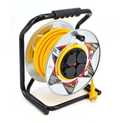 Cable alargador metálico amarillo resistente de 40 m, 3 x 2,5 mm, 16 A, 3680 W, IP44, de neopreno, Awtools Cable alargador metálico amarillo resistente de 40 m, 3 x 2,5 mm, 16 A, 3680 W, IP44, de neopreno, Awtools