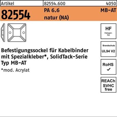 Befestigungssockel R 82554 4,1 - 19x19 Pa 6.6 Natur 100st. Hellermanntyton Befestigungssockel R 82554 4,1 - 19x19 Pa 6.6 Natur 100st. Hellermanntyton