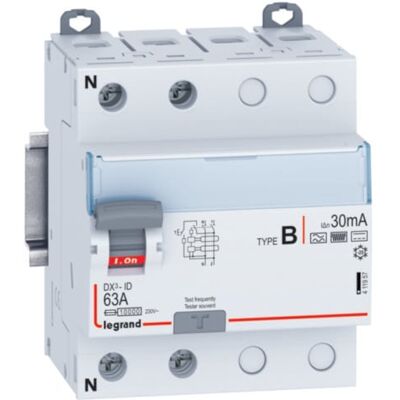 Interrupteur Différentiel Dx³-id Arrivée Haute Et Départ Bas Par Bornes À Vis - 2p 230v 63a Typeb 30ma - 4 Modules - Legrand Interrupteur Différentiel Dx³-id Arrivée Haute Et Départ Bas Par Bornes À Vis - 2p 230v 63a Typeb 30ma - 4 Modules - Legrand