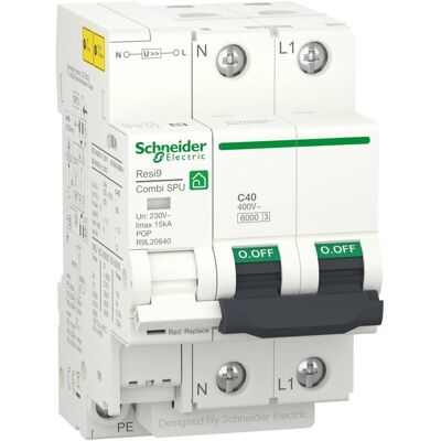 Protector de Sobretensiones Schneider Electric R9L20640 - Tipo 2, 40A, Blanco Protector de Sobretensiones Schneider Electric R9L20640 - Tipo 2, 40A, Blanco