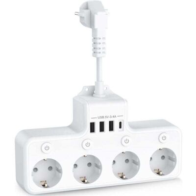 OEM Regleta 8 En 1 Con 4 Tomas De Corriente Estándar + 4 Puertos Usb (5v/3a Y 5v/2.4a), Interruptores Individuales, 3680w, Blanca OEM Regleta 8 En 1 Con 4 Tomas De Corriente Estándar + 4 Puertos Usb (5v/3a Y 5v/2.4a), Interruptores Individuales, 3680w, Blanca