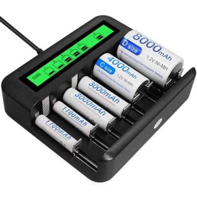 OEM Cargador Universal Lcd De 8 Ranuras Con Puerto Usb-c - Compatible Con Pilas Aa/aaa De 9v - Pantalla Digital - Alimentación Eléctrica OEM Cargador Universal Lcd De 8 Ranuras Con Puerto Usb-c - Compatible Con Pilas Aa/aaa De 9v - Pantalla Digital - Alimentación Eléctrica