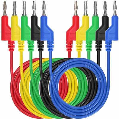 OEM 5 Cables De Prueba Flexibles De Silicona De 4 Mm Con Conector Banana Para Multímetro, 1 M De Longitud, 1000 V/20 A -crezuo OEM 5 Cables De Prueba Flexibles De Silicona De 4 Mm Con Conector Banana Para Multímetro, 1 M De Longitud, 1000 V/20 A -crezuo