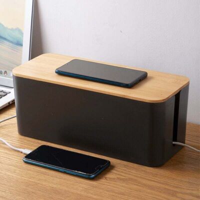 DPZO 1 Caja Negra Para Gestión De Cables, Caja Grande Para Almacenamiento De Cables Eléctricos Con Tapa De Madera, Caja Protectora Para Regleta Eléctrica Para Protección De Cables Y Regleta Eléctrica. DPZO 1 Caja Negra Para Gestión De Cables, Caja Grande Para Almacenamiento De Cables Eléctricos Con Tapa De Madera, Caja Protectora Para Regleta Eléctrica Para Protección De Cables Y Regleta Eléctrica.
