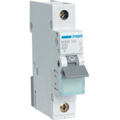 Hager MBN150 - Interruptor de circuito de 1 polo - 50 A - IP20 Hager MBN150 - Interruptor de circuito de 1 polo - 50 A - IP20