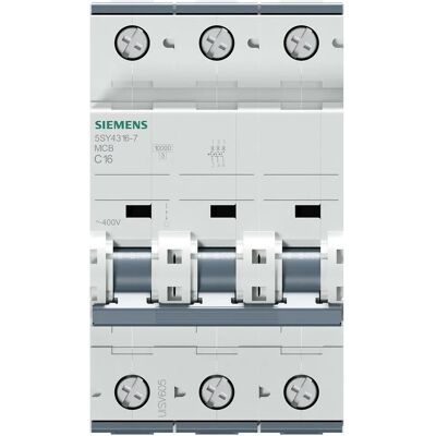 Interruptor Siemens Sentron - 3P, 16A, Tipo C, 10kA Interruptor Siemens Sentron - 3P, 16A, Tipo C, 10kA