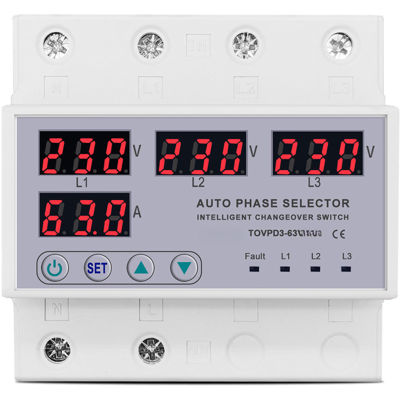 OEM Relé Selector De Fase Trifásico De 63 A Para Montaje En Carril Din, Protección Contra Sobretensión Y Subtensión (3p+n), Ajustable, 50/60 Hz, 140–300 V Ca OEM Relé Selector De Fase Trifásico De 63 A Para Montaje En Carril Din, Protección Contra Sobretensión Y Subtensión (3p+n), Ajustable, 50/60 Hz, 140–300 V Ca