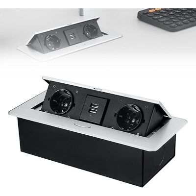 OEM Regleta De Enchufes Empotrable Para Escritorio, Regleta Retráctil, Regleta Multimedia Oculta, Concentrador De Energía Multifuncional, 2 Tomas De Corriente Alterna + 2 Puertos De Carga Usb, Color Plata OEM Regleta De Enchufes Empotrable Para Escritorio, Regleta Retráctil, Regleta Multimedia Oculta, Concentrador De Energía Multifuncional, 2 Tomas De Corriente Alterna + 2 Puertos De Carga Usb, Color Plata
