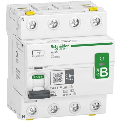 Schneider Electric - Acti9 Iid - Interrupteur Différentiel - 4p - 80a - 300ma - Type B - Si - 400v - A9z65480 Schneider Electric - Acti9 Iid - Interrupteur Différentiel - 4p - 80a - 300ma - Type B - Si - 400v - A9z65480