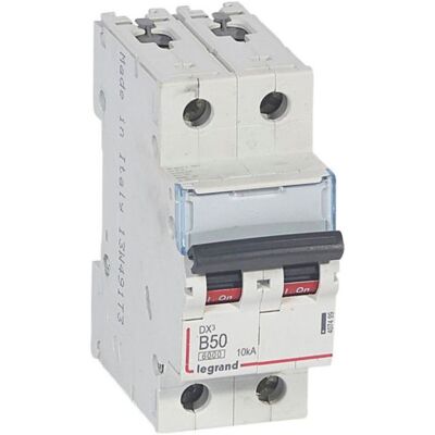 Disjoncteur Dx³6000 10ka Arrivée Haute Et Départ Bas À Vis 2p 230v À 400v - 50a - Courbe B - 2 Modules - Legrand Disjoncteur Dx³6000 10ka Arrivée Haute Et Départ Bas À Vis 2p 230v À 400v - 50a - Courbe B - 2 Modules - Legrand