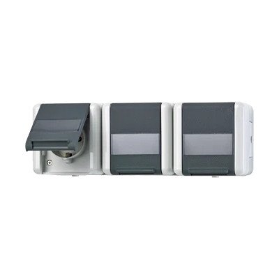Jung 8230NAW Enchufe de pared gris brillante 3 vías IP44 - Enchufe eléctrico Jung 8230NAW Enchufe de pared gris brillante 3 vías IP44 - Enchufe eléctrico