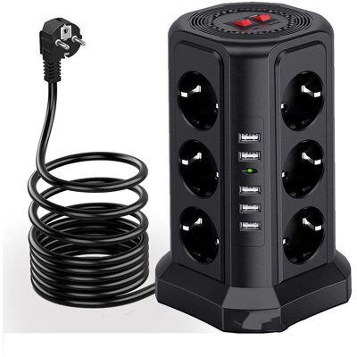 OEM Regleta De Enchufes Con Protección Contra Sobretensiones, 5 Puertos Usb Y 12 Tomas De Corriente, Con 3 Interruptores, Color Negro. OEM Regleta De Enchufes Con Protección Contra Sobretensiones, 5 Puertos Usb Y 12 Tomas De Corriente, Con 3 Interruptores, Color Negro.
