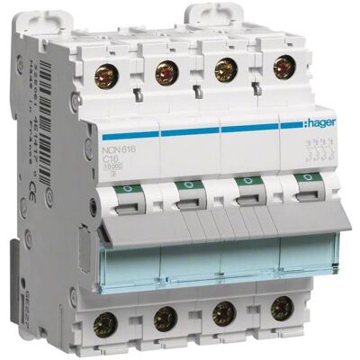 Hager NCN616 - Interruptor de protección - 3P+N - 16A - 10kA Hager NCN616 - Interruptor de protección - 3P+N - 16A - 10kA