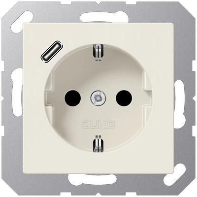 Jung Toma De Corriente Schuko®, 16 A 250 V , Con Cargador Usb, 1 X Tipo C, Safety+, Serie As, Blanco A 1520-18 C Jung Toma De Corriente Schuko®, 16 A 250 V , Con Cargador Usb, 1 X Tipo C, Safety+, Serie As, Blanco A 1520-18 C