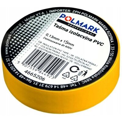 SHUMEE Cinta Aislante Eléctrica Pequeña Polmark De 15 Mm X 10 M, Color Amarillo, 1 Unidad. SHUMEE Cinta Aislante Eléctrica Pequeña Polmark De 15 Mm X 10 M, Color Amarillo, 1 Unidad.