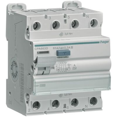Hager CPA663D Interruptor diferencial - 4P 63A 300mA Hager CPA663D Interruptor diferencial - 4P 63A 300mA