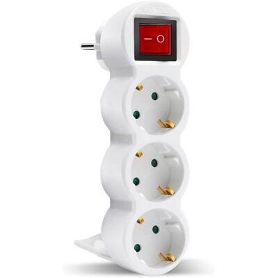 OEM Enchufe Plano 3 En 1 Con Interruptor Y Tres Tomas Schuko, Hasta 3680 W, 16 A, 250 V, Blanco, 1 Unidad - Crezuo OEM Enchufe Plano 3 En 1 Con Interruptor Y Tres Tomas Schuko, Hasta 3680 W, 16 A, 250 V, Blanco, 1 Unidad - Crezuo