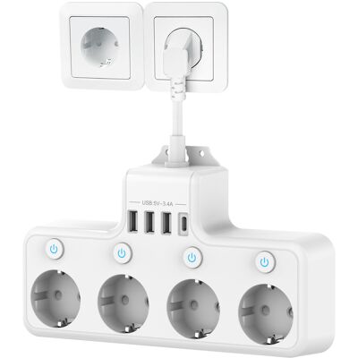OEM Regleta Con Múltiples Tomas De Corriente E Interruptor Individual, Con 4 Salidas Usb-c Y 4 Cargadores Usb, Adaptador De Regleta De Pared Con Múltiples Salidas Usb Y Un Cable Corto De 0,1 M Para Cocina OEM Regleta Con Múltiples Tomas De Corriente E Interruptor Individual, Con 4 Salidas Usb-c Y 4 Cargadores Usb, Adaptador De Regleta De Pared Con Múltiples Salidas Usb Y Un Cable Corto De 0,1 M Para Cocina
